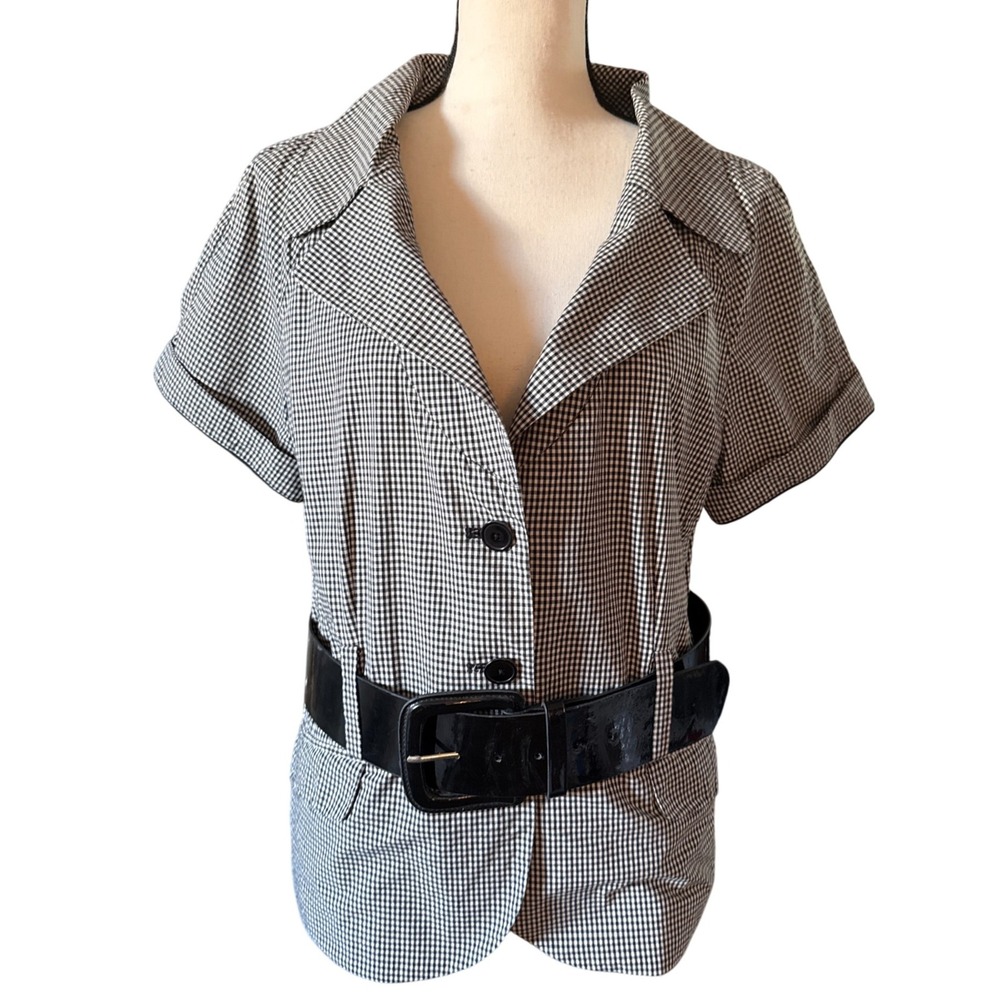 Kate Hill Black‎ White Gingham Blazer Jacket Short Sleeve  Womens Size 14